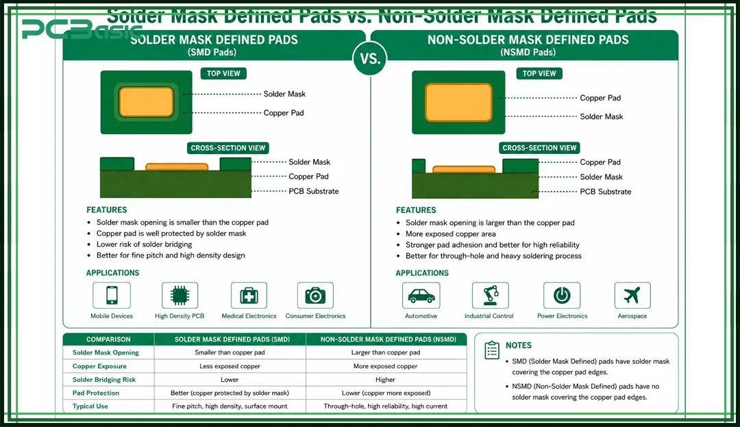 solder mask defined pads vs non-solder mask defined pads