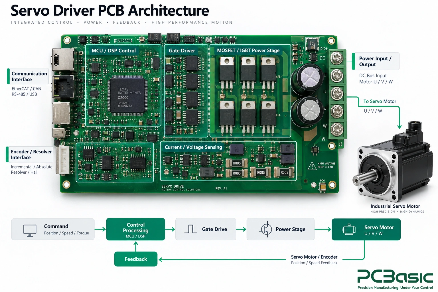 Servo driver PCB architecture and control flow Servo driver PCB architecture and control flow