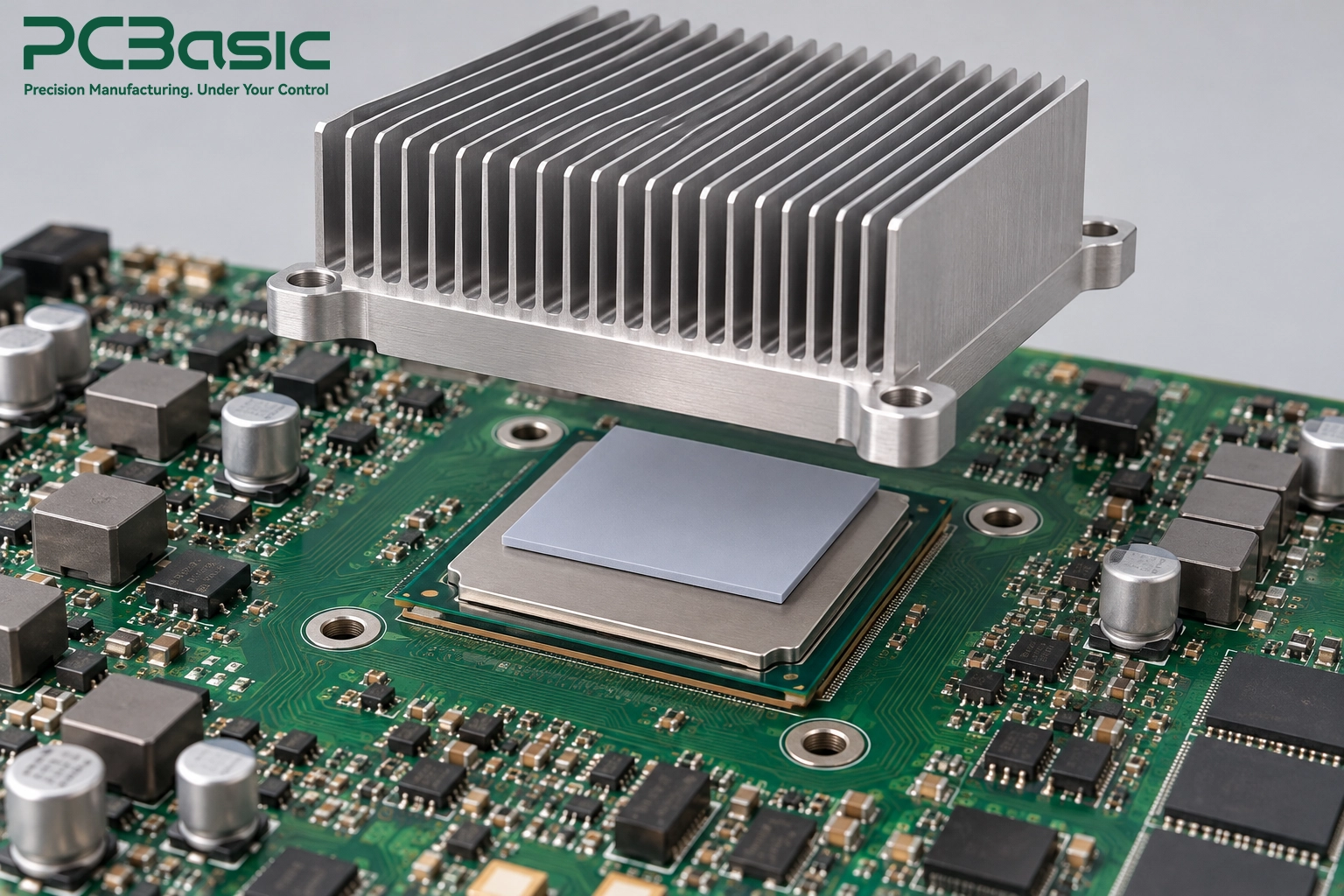 AI accelerator PCBA heatsink installation illustration AI accelerator PCBA heatsink installation illustration