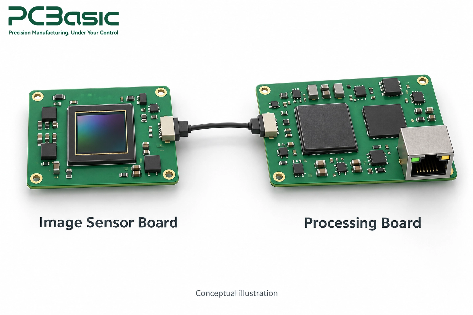 Conceptual illustration of CCTV sensor and processing boards