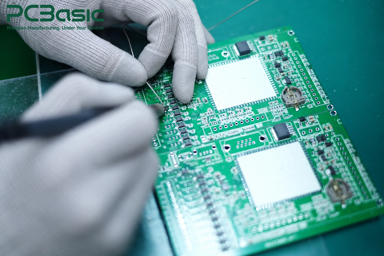 Manual soldering operations during PCB assembly Manual soldering operations during PCB assembly