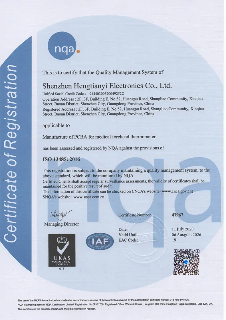 pcba manufacturer with 13485 certificate